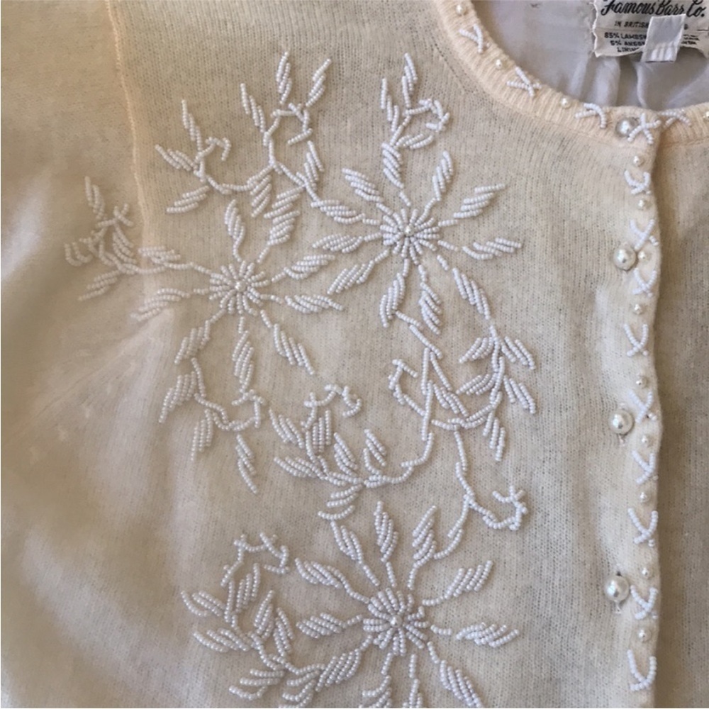 Vintage Beaded Angora Lambswool Cardigan Pearl Button Floral Knit - Picture 3 of 13